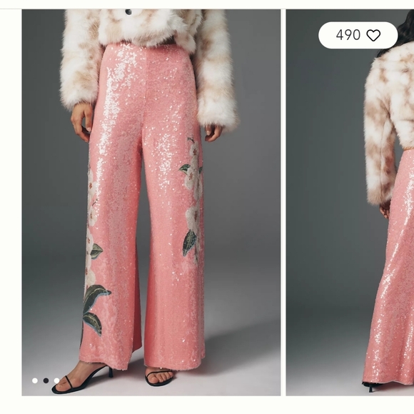 XS/S FARM Rio Pink Sequin Wide Leg Pants - Picture 2 of 4